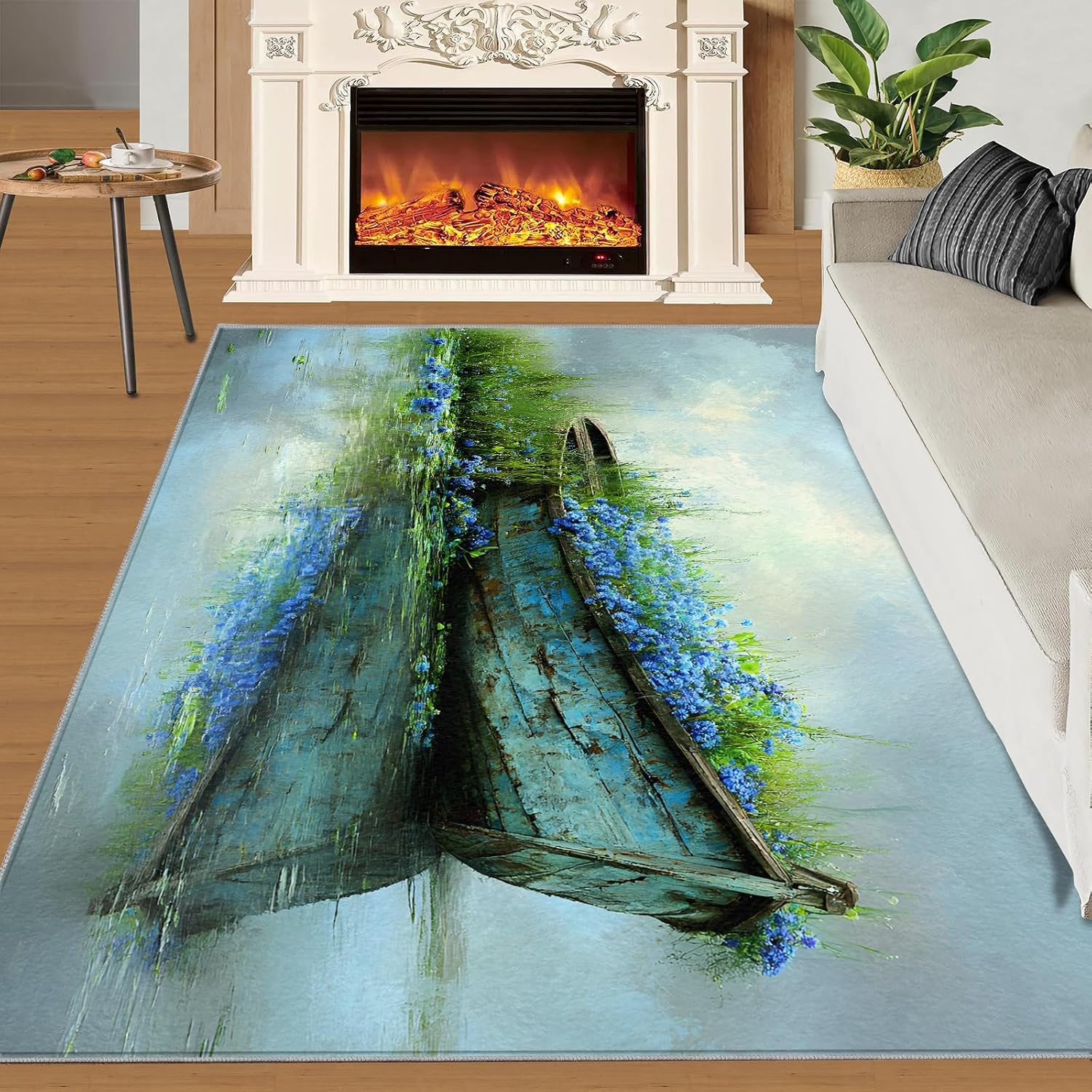 6x8 Floating Boat Area Rug - Impressionist Painting Large Rugs for Living Room, Oil Painting Carpet Area Rug for Girls Bedroom Kids Room Basement Office Classroom