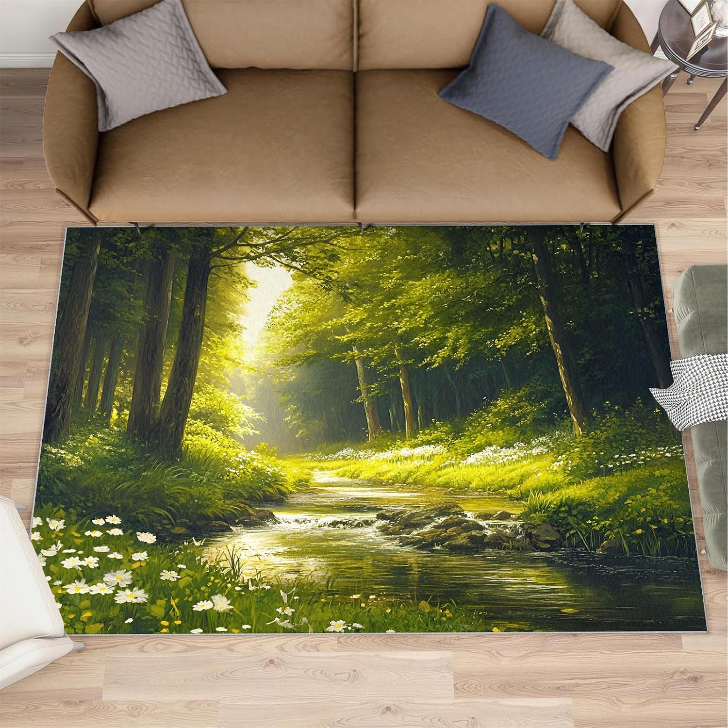 Forest Rug 6x8 - Forest Stream Large Rugs for Living Room, Natural Scenery Carpet Area Rug for Girls Bedroom Kids Room Basement Office Classroom