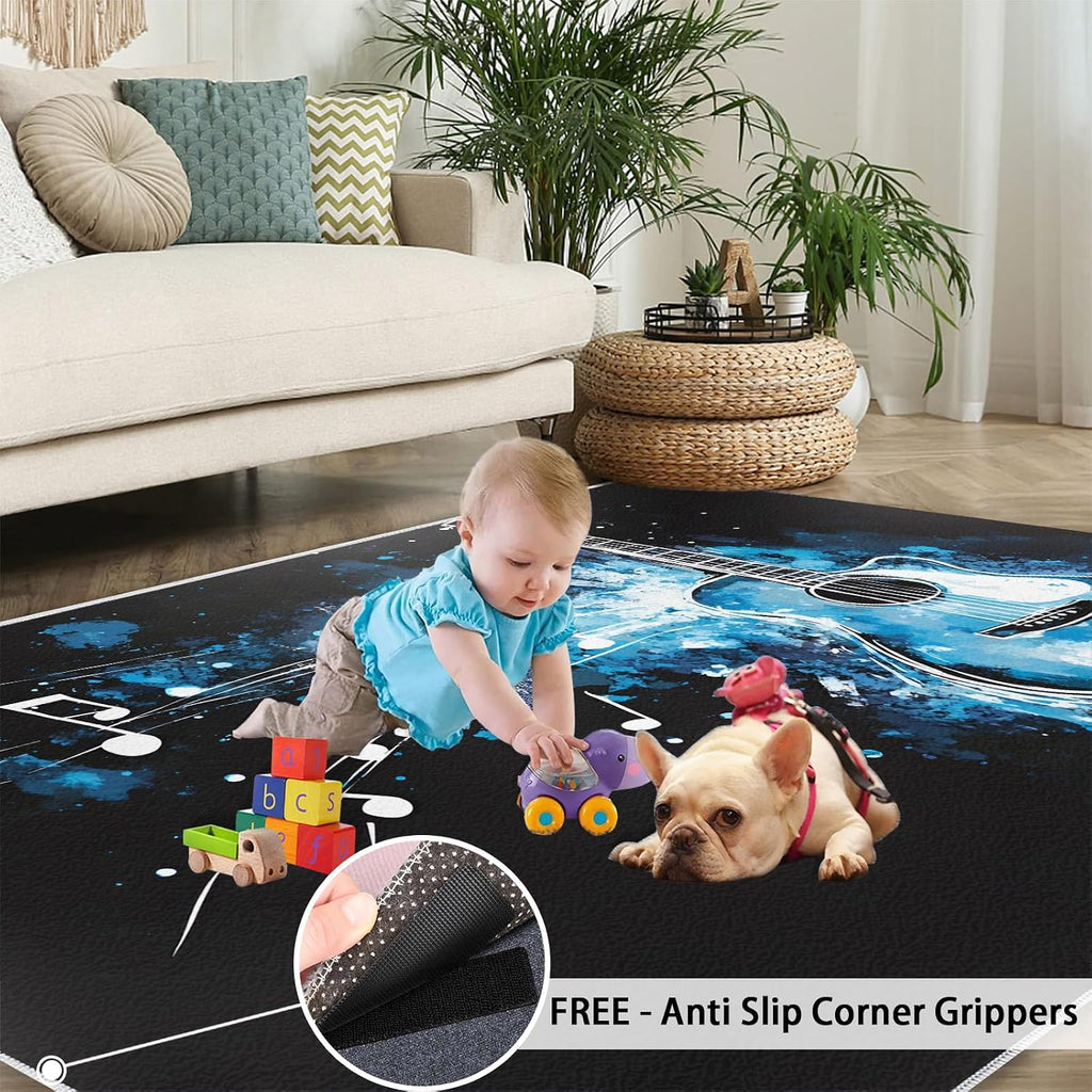 6x9 Guitar Area Rugs - Music Rugs for Living Room, Instrument Classroom Rug for Carpet Boy Bedroom Office Nursery Hardwood Home Decor