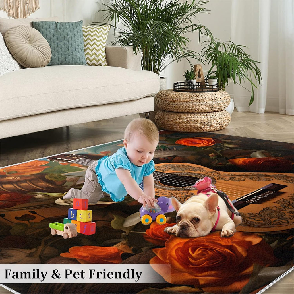 Guitar Kids Rugs - Cool Guitar Area Rug - Music Lover Print Rugs - Indoor Non Slip Carpet for Bedroom Living Room Band Studio 6x8ft