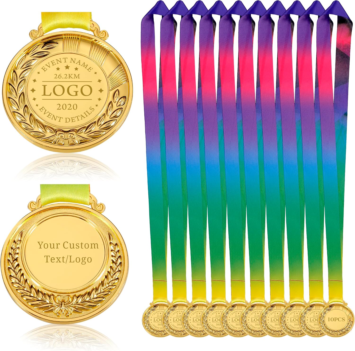 Aizza Beata 10 PCS - Personalized Medals Bulk - Design Your Own Award Medals for Competition, Sports, Party Favors,1st 2nd 3rd Place Medals, Blank Medals, Custom Medals for Awards Bulk