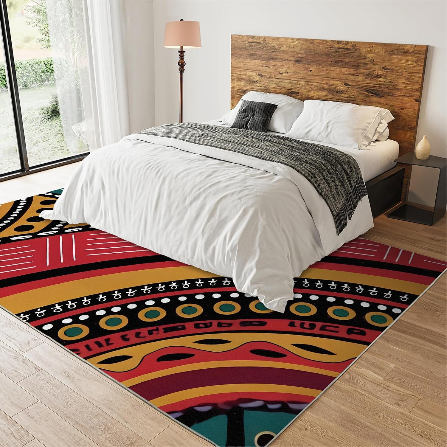 African Tribal Culture Area Rug, Vintage Color Geometric Print Large Area Rugs, Indoor Non-Slip Kids Rugs, Machine Washable Breathable Durable Carpet for Front Entrance Floor Decor,6 x 8ft