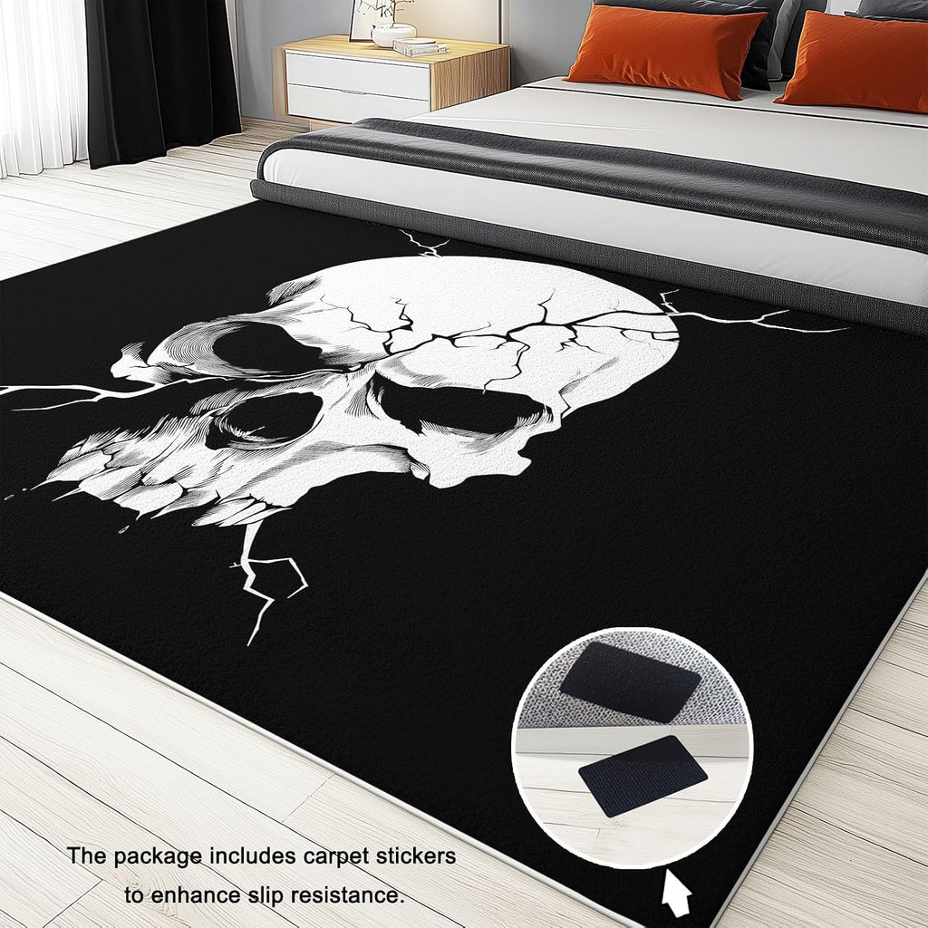 Dark Style Soft Print Area Rug 6' x 8', Minimalist Skull Cracked Skull Print Decor Washable Rug Non Slip Carpet Absorbent Mat for Kitchen Living Room Bedroom Entrance Carpet