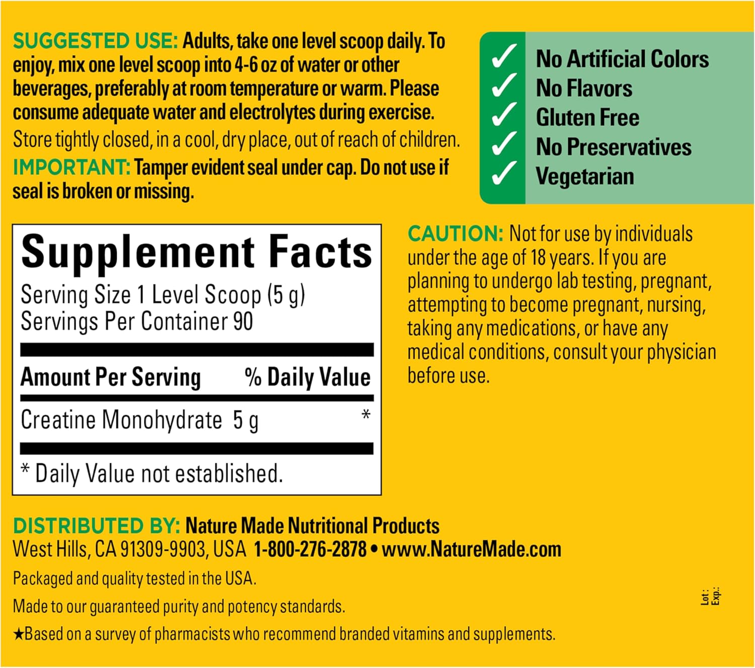 Nature Made Micronized Creatine Monohydrate Powder 5 g per Serving, Unflavored Drink Mix Powder, Muscle Support, 450 g, 90 Day Supply (Pack of 6)