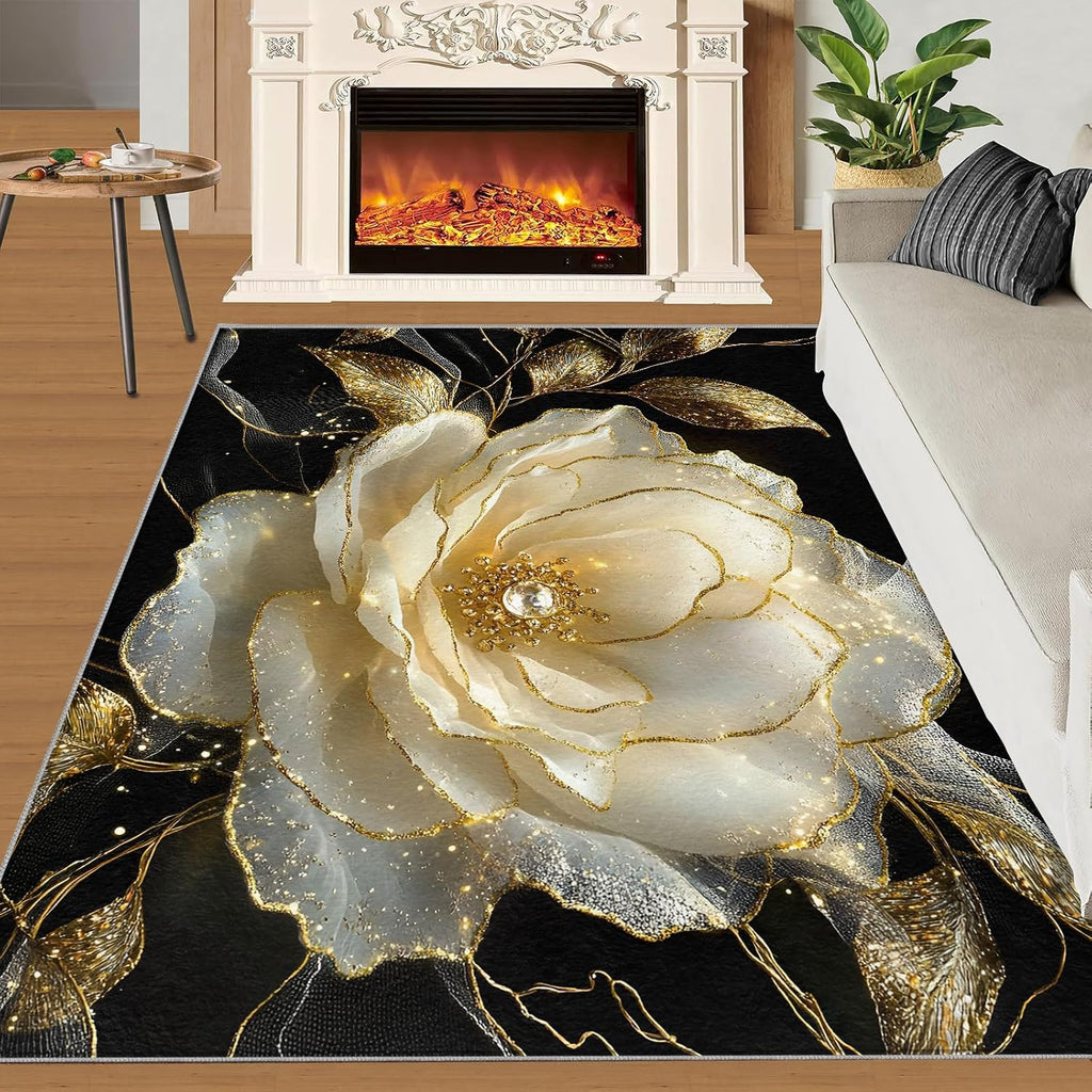 6x8 Luxurious Florals Area Rug - Gem Stamen Large Rugs for Living Room, Gorgeous Flowers Carpet Area Rug for Girls Bedroom Kids Room Basement Office Classroom