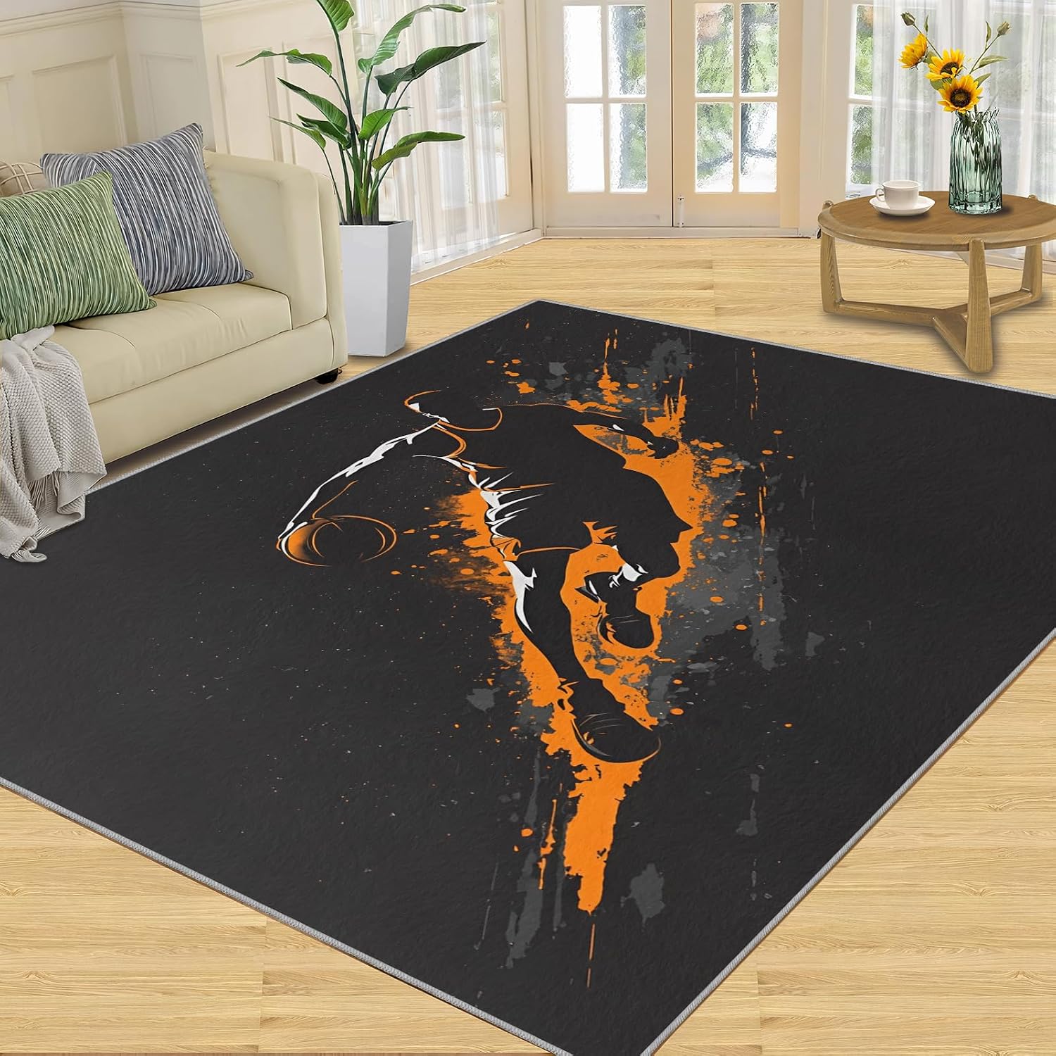 Sports Rug 6x8-6x8 Rug, Basketball Area Rugs for Living Room, Sports Theme Rugs for Bedroom, Boys Non-Slip Mat, Sports Home Decor & Gifts
