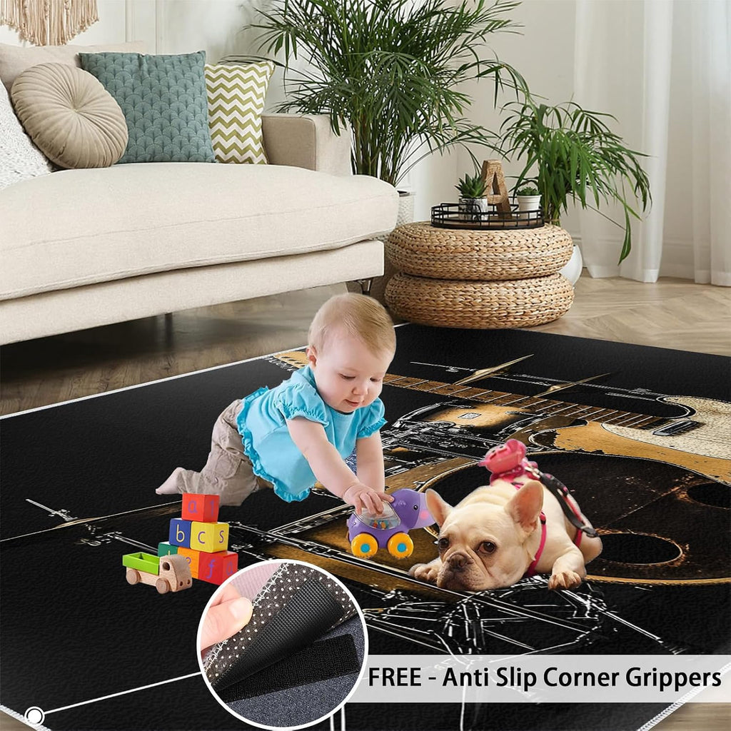 Music Rug 6x9-6x9 Rug, Guitar Area Rugs for Living Room, Drum Set Rugs for Bedroom, Boys Washable Mat, Music Home Decor & Gifts