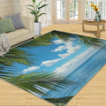 Tropical Palm Leaves Rug 6x8-6x8 Rug, Summer Beach Area Rugs for Living Room Bedroom, Coastal Area Rugs, Blue Ocean Washable Carpet, Landscape Carpet, Beach Home Decor