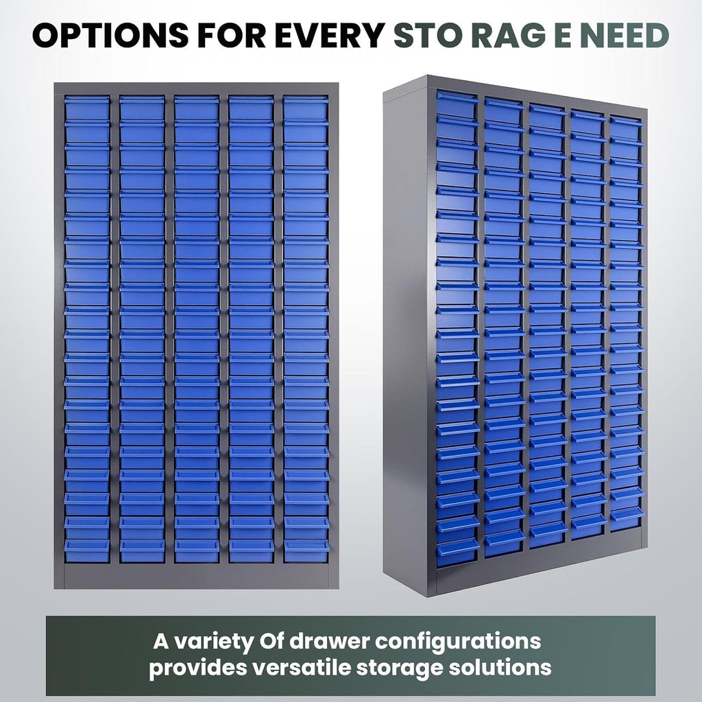 100 Drawers Parts Cabinet, (25.8'×8.66'×35.4') Nut and Bolt Organizer with Adjustable Dividers, Cold-Rolled Steel Frame & ABS Drawers, Label Slots for Workshop, Garage (100 Drawer)