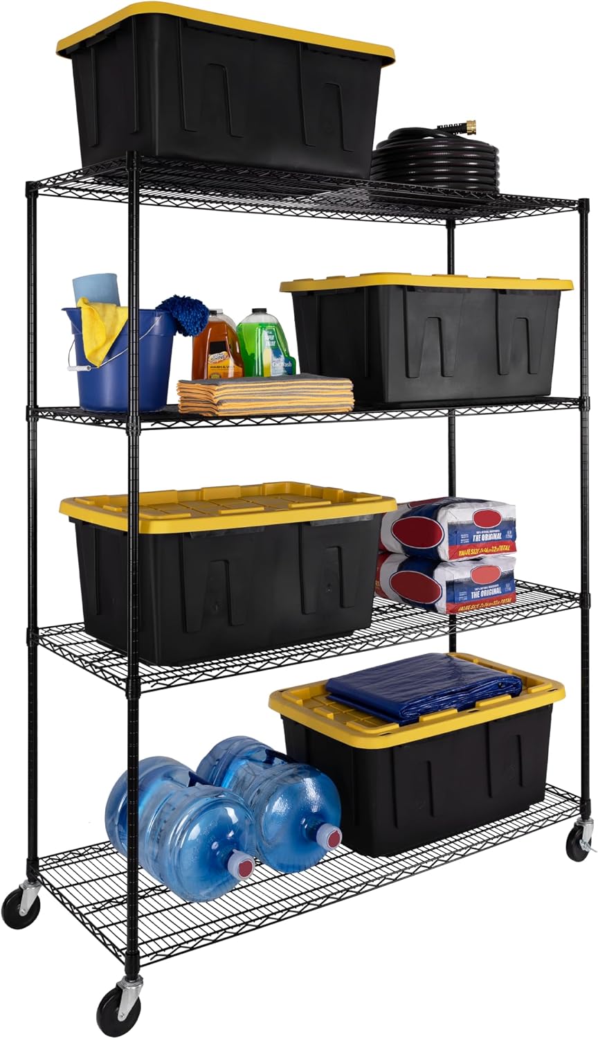 Seville Classics UltraDurable Heavy Duty NSF Solid Steel Wire Rack Storage Unit, Organizer for Garage, Warehouse, Office, Restaurant, Classroom, Kitchen, Black, 4-Tier Shelving, 60' W x 24' D