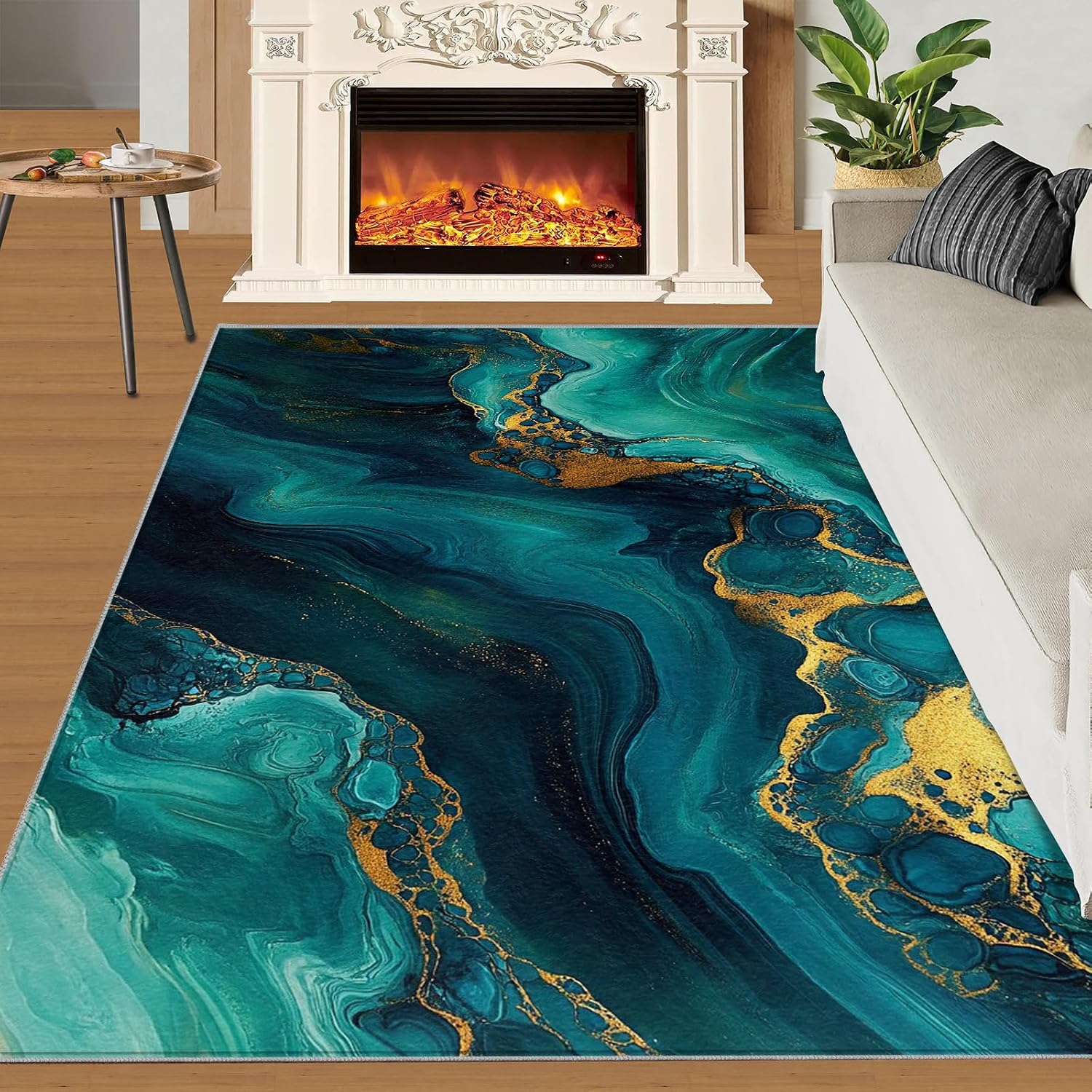 Modern Abstract Rug 6x8-6x8 Rug, Emerald Green Marble Area Rugs for Bedroom, Green Fluid Rugs for Living Room, Abstract Washable Mat, Contemporary Carpet, Marble Home Decor & Gifts