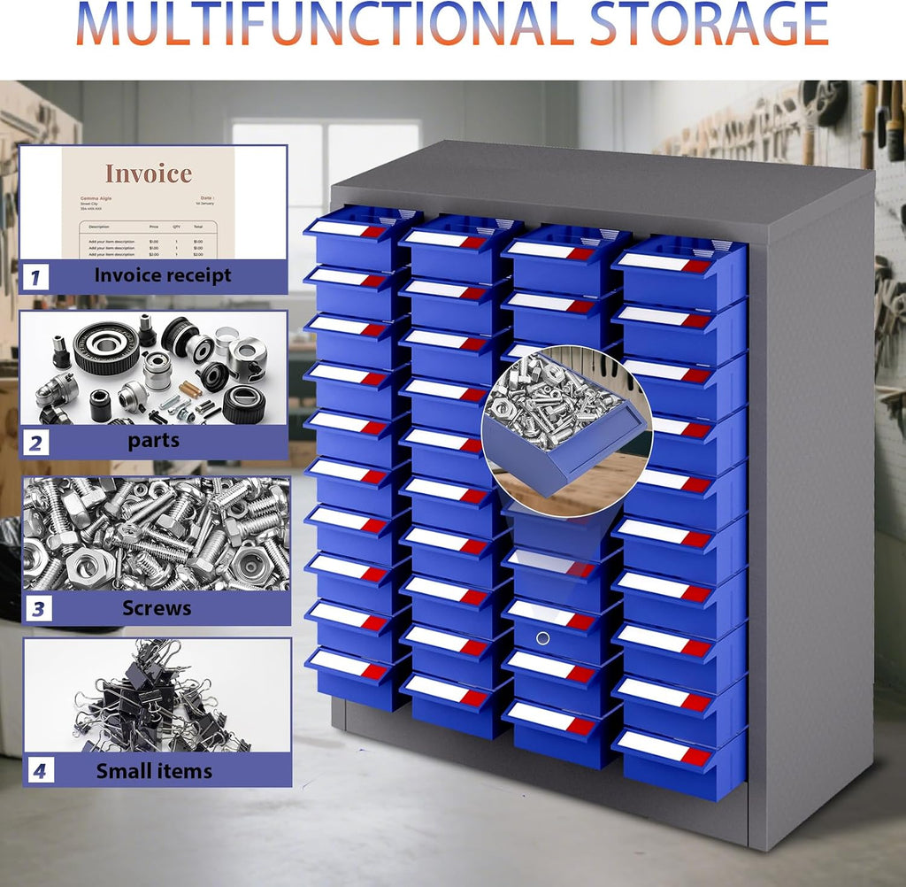 40-Drawer Parts Cabinet, Steel Bolt and Nut Bolt Organizer, Bolt Bins with ABS Drawers & Tool Storage Labels, Nut and Bolt Organizer for Workshop, Garage Tool Organization, Home and Office
