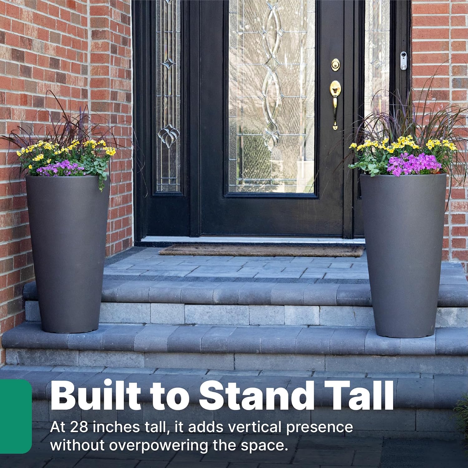 Step2 Tremont Tall Round Tapered Planter, 28' Tall 2-Pack, Indoor/Outdoor Plants, Efficient Drainage, Durable Resin, Dark Cedar