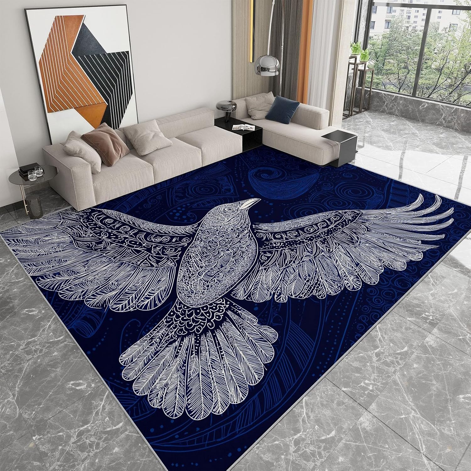 Indoor Non-Slip Area Rug 5 x 7 ft, Abstract Art Washable Rug Viking Runes Animals Birds Low Pile Carpet for Living Room Entryway Kitchen Front Entrance Kids Room Door Mat Laundry