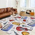 UNREASTO Children's Guitar Area Rug, 6x8ft, Cartoon Instrument Drum Microphone Saxophone Pattern Living Room Rug Mat, Music Note Non-Slip Washable Rugs for Playroom Bedroom Children's Room