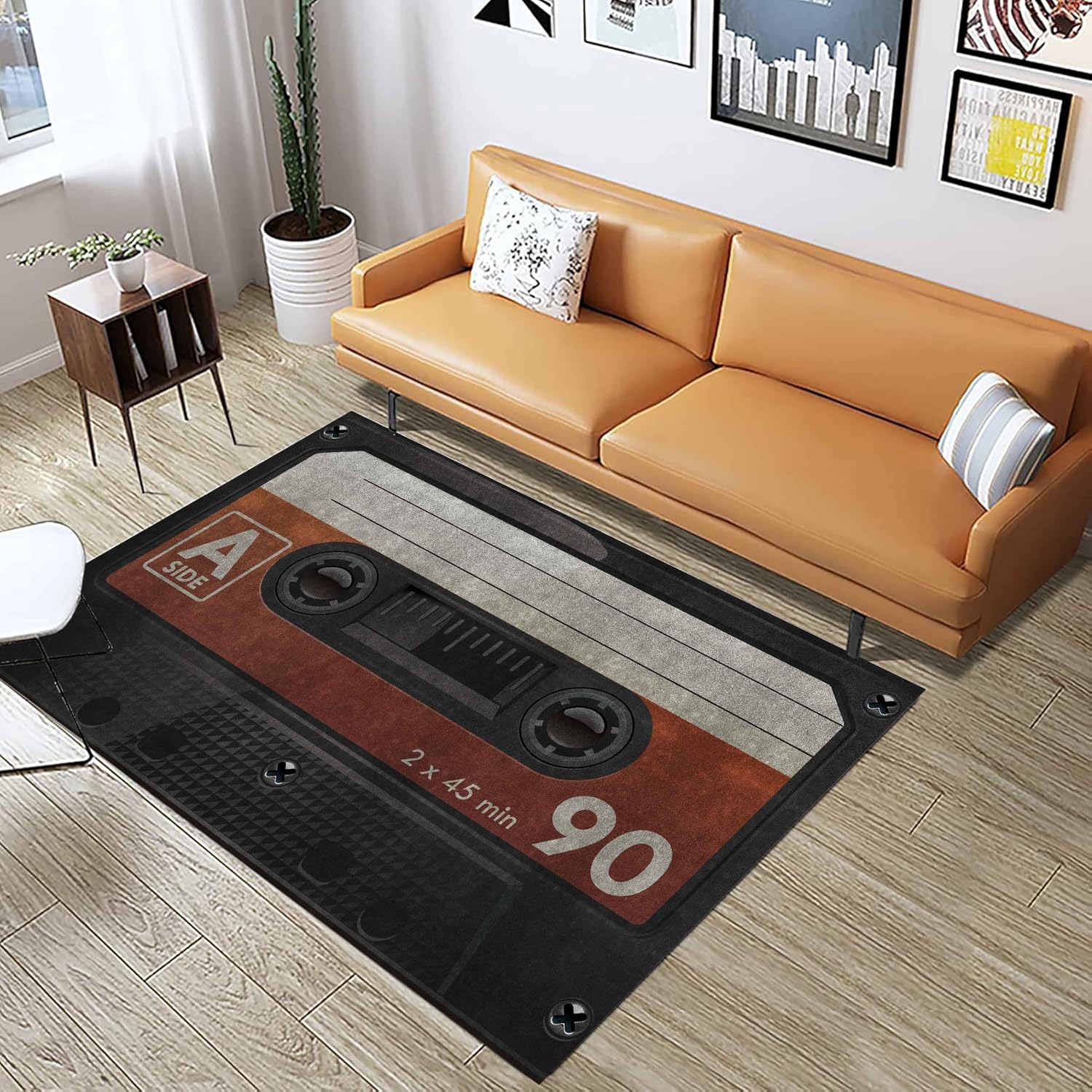 Record Area Rug 6x8ft Music Carpet for Bedroom Living Room Classroom Study Playing Non-Slip Floor Mat Carpets Vintage Shabby Black Rugs Music Room Decor for Men Home Decor