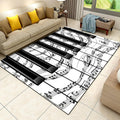 Black White Piano Key Area Rugs, 6x8ft, 3D Musical Note Melody Music Decor Mat for Studio, Foldable Machine Washable Playroom Carpet, Thin Pet Friendly Anti Slip Rug for Bedside
