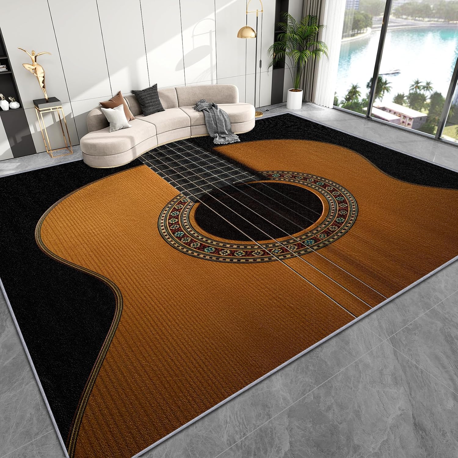 Guitar Rugs 6x8-6x8 Rug, Music Themed Living Room Rugs, Retro Guitar Bedroom Rug, Vintage Musical Carpet, Girls Boys Music Lover Home Decor & Gifts