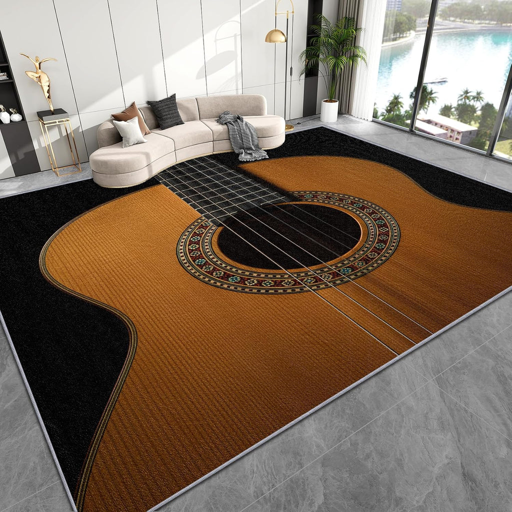 Guitar Rugs 6x8-5x7 Rug, Music Themed Living Room Rugs, Retro Guitar Bedroom Rug, Vintage Musical Carpet, Girls Boys Music Lover Home Decor & Gifts
