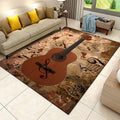 Wooden Guitar Area Rug, 6x8ft, Retro Music Decor Indoor Carpet, Musical Melody Music Notes Non-Slip Throw Rugs, Durable Absorbent Fade Resistant Absorbent Carpets for Sofa Floor