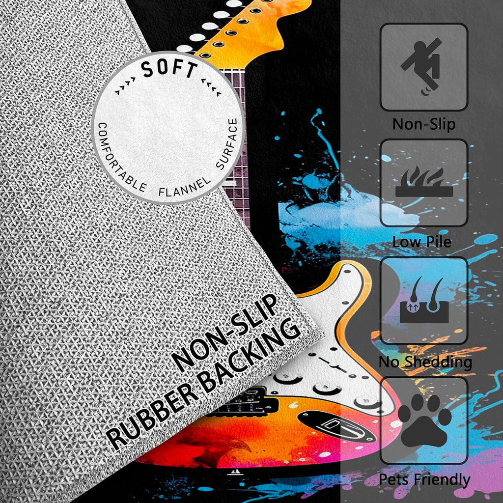Guitar Rugs for Music Room - 5x7 Area Rugs, Graffiti Rug, Rock and Roll Rug for Living Room, Boys Music Hip Hop Washable Bedroom Carpet, Electric Guitar Home Decor & Gifts