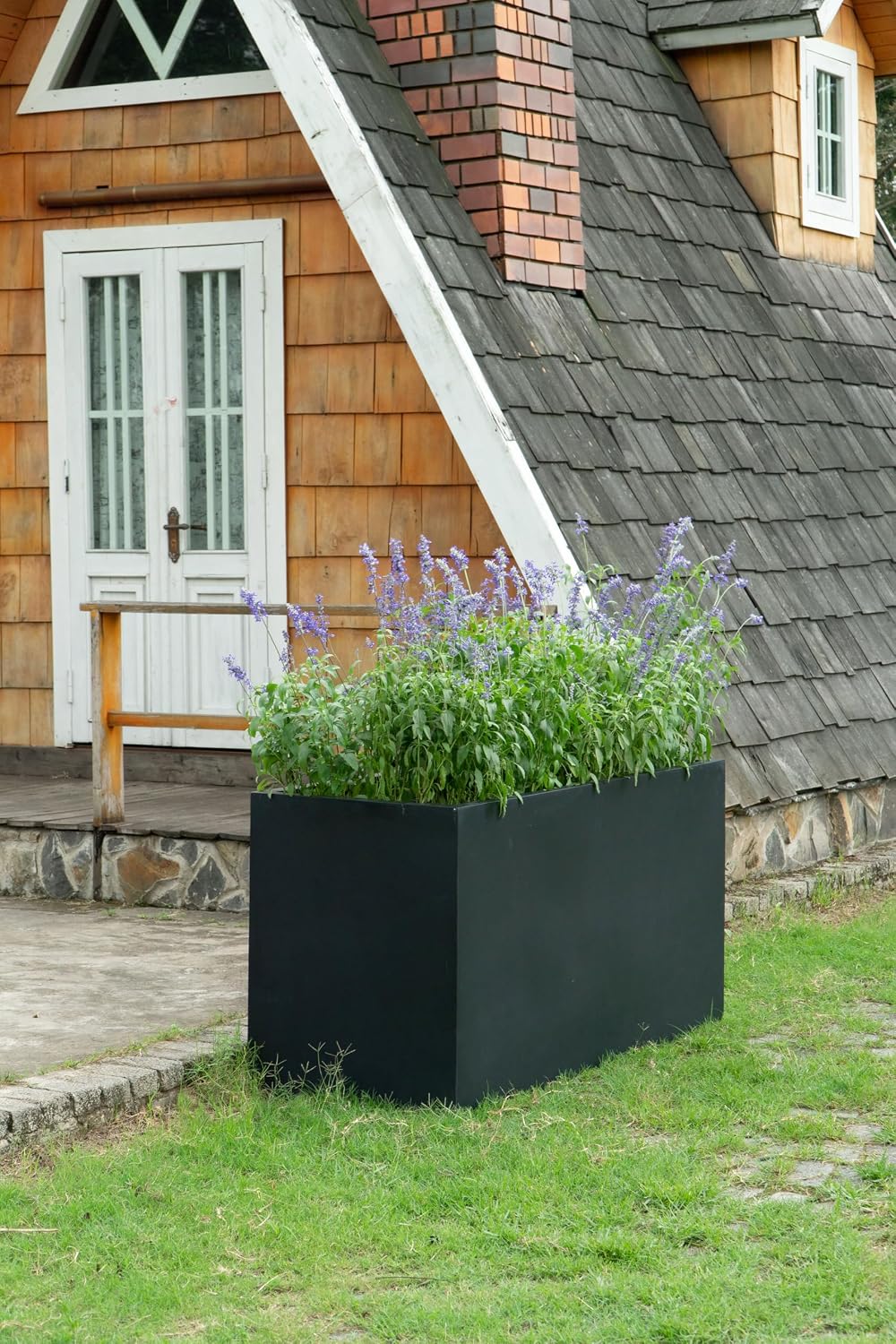 Vase Source Black Rectangle Large Planter - Modern Planting Box Fiberglass Flower Pot 16' High x 12' Wide x 31.5' Long