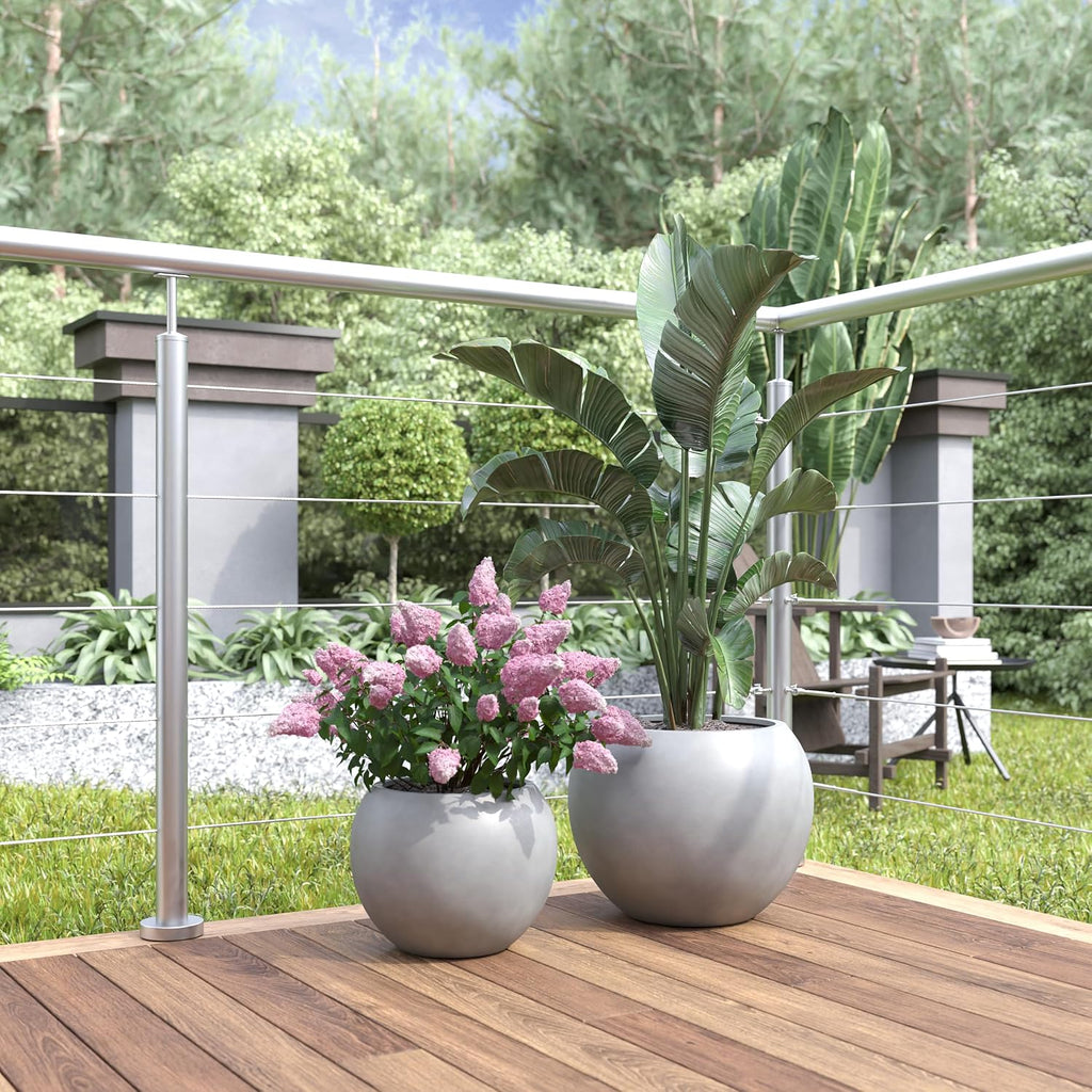 DTY Premium Mt Sherman Fiberstone Sphere Planter for Indoor Outdoor Use, Round Pot for Olive Tree, Lightweight, Smooth Finishes. 2 Extra Coco Mats. Gray, Large 21.1'' D x 16.7'' H. 14.6' Pot Opening