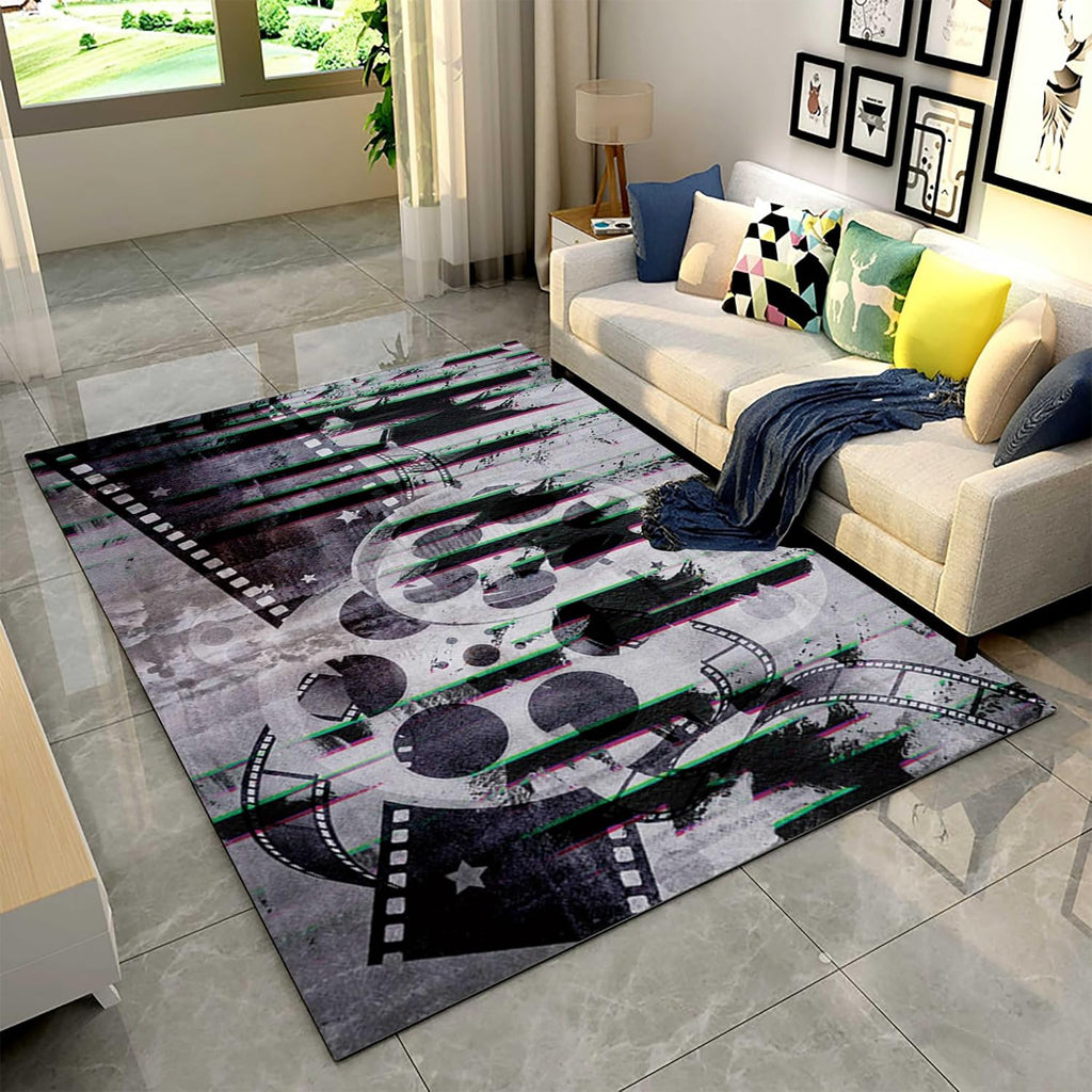 Nostalgic Retro Style Horror Movie Area Rug,6x8ft,3D Motion Picture Film Patterned Rugs, Indoor Non-Slip Washable Doormat for Vintage Home Theater Bedroom Kitchen Country Cottage Decor