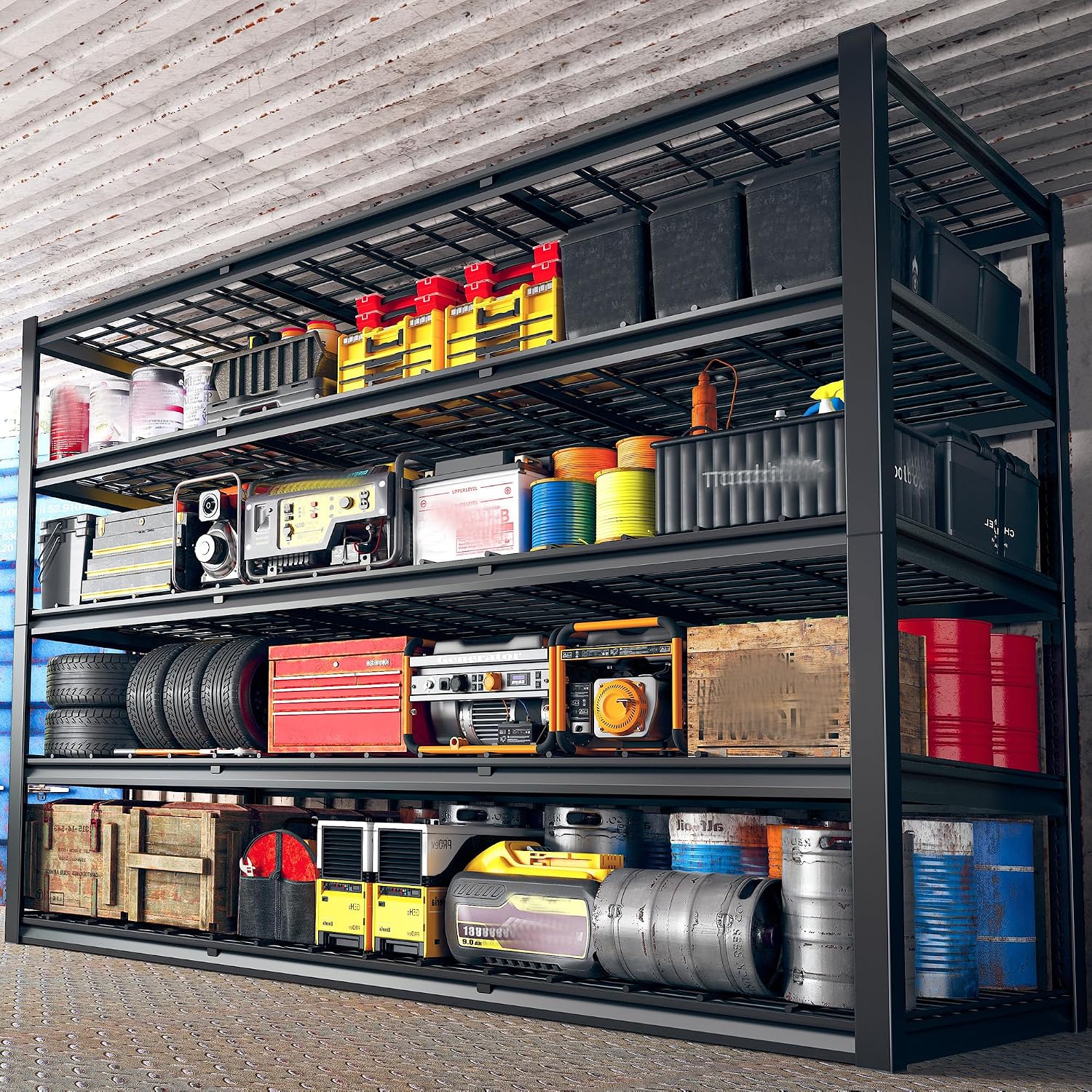 REIBII 60' W Heavy Duty Garage Shelving,3000LBS Storage Shelves Metal Shelving,Adjustable Shelves for ndustrial 5 Tier Garage Shelves for Shop Commercial Warehouse Basement Pantry60 W x 24' D x 72' H