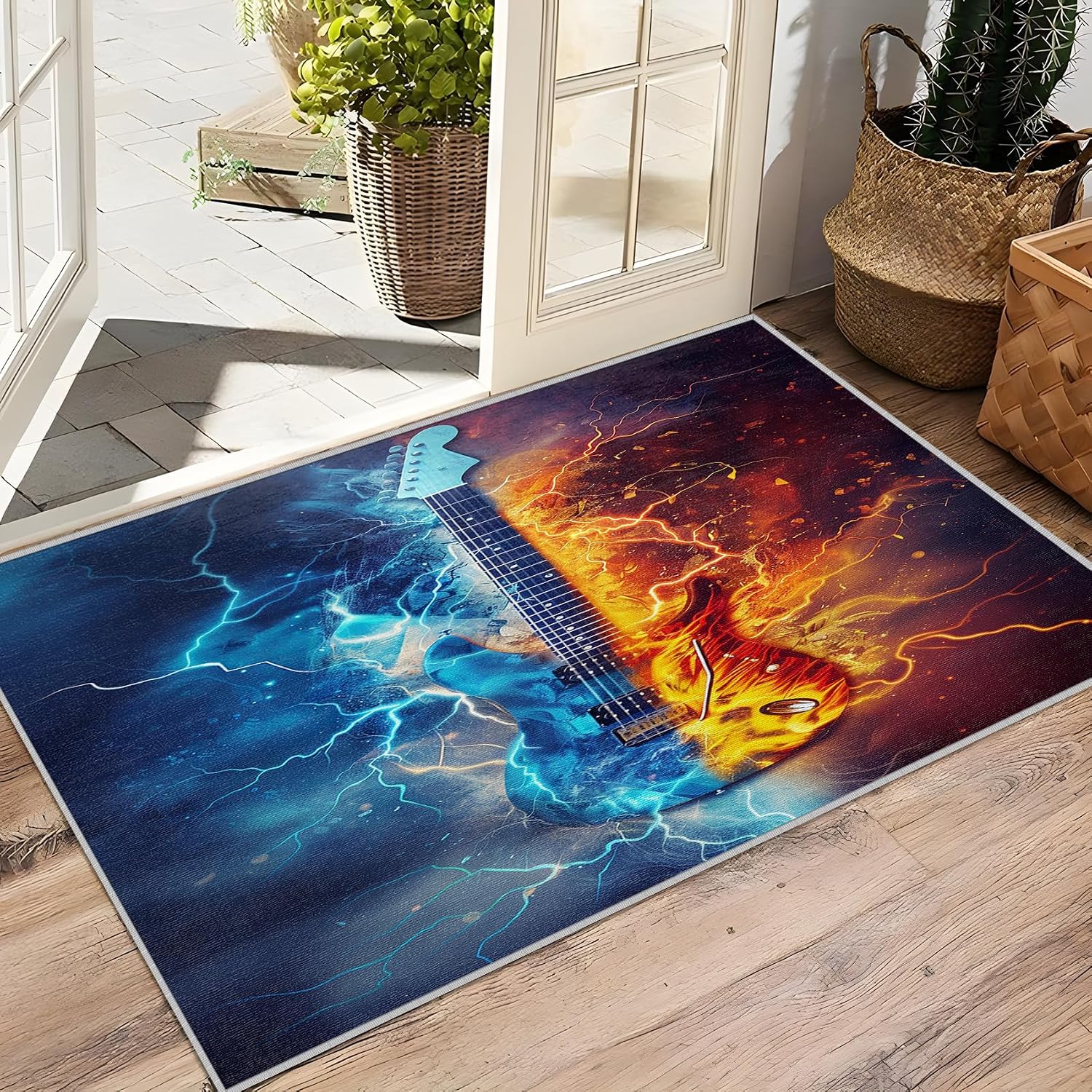 Guitar Rugs for Music Room - Music Rug, 6x8 Rug, Electric Guitars Washable Rugs for Living Room Bedroom, Boys Cool Musical Area Rug, Rock and Roll Carpet - Home Decor, Guitar Gifts for Men