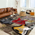 UNREASTO Retro Guitar Area Rug, 6x8ft, Music Instrument Red Gray Brown Rock Electric Guitar Poster Print Washable Rug, Easy to Clean Durable Rug for Living Room Bedroom Dormitory Apartment
