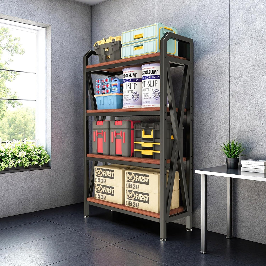 56.30'' Bakers Rack 4 Level Storage Shelves Metal and Wooden Kitchen Shelves, Kitchen Organizers and Storage, for Garage, Bathroom, Closet,33.50'' Length