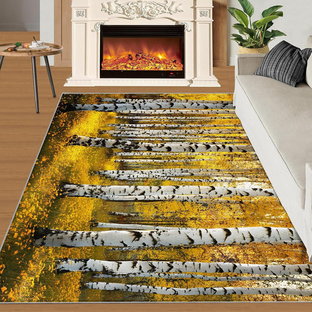 Autumn Birch Forest Area Rug 6x8 - Birch Forest Large Rugs for Living Room, Natural Landscape Carpet Area Rug for Girls Bedroom Kids Room Basement Office Classroom