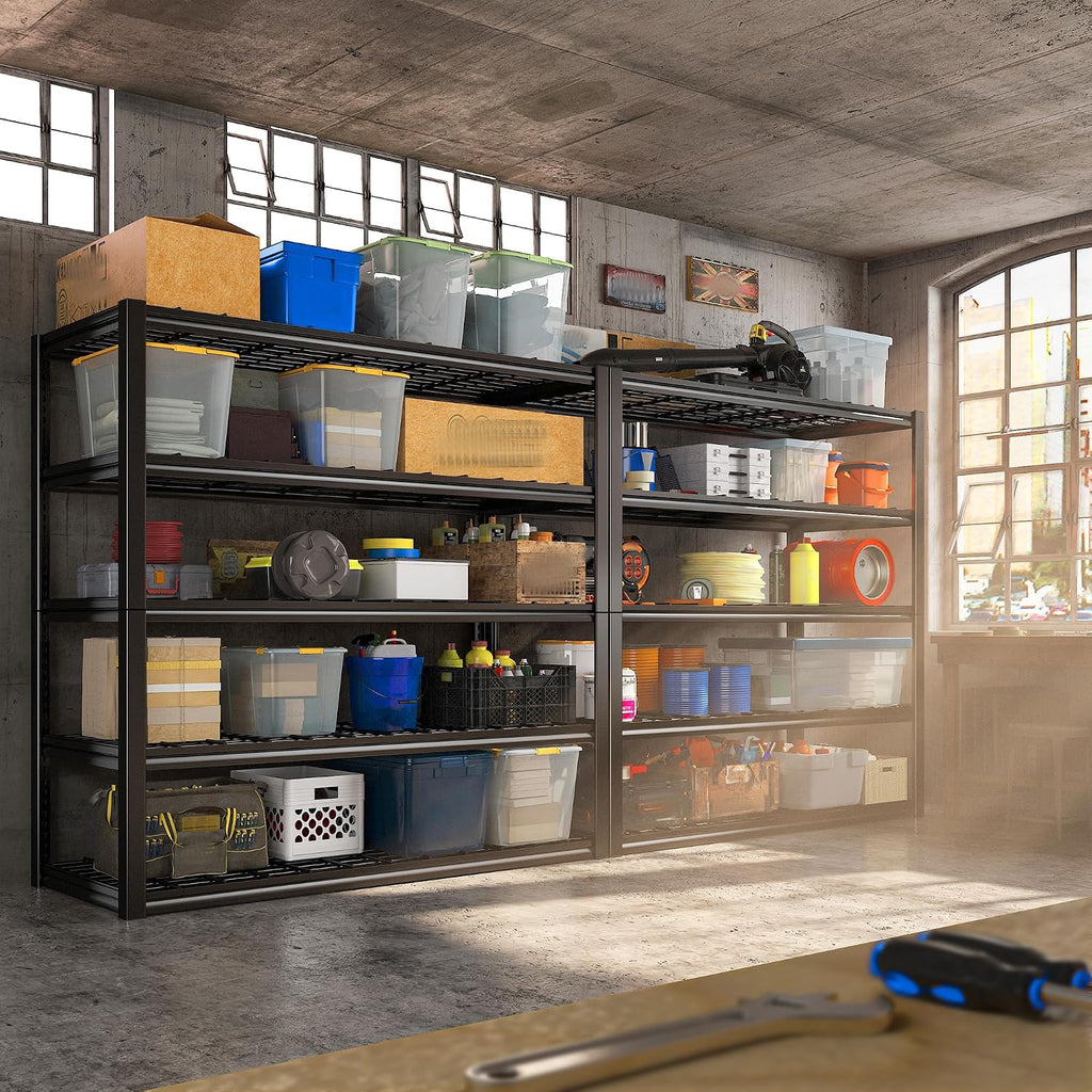 REIBII 48.2''W Garage Shelving Heavy Duty,Metal Shelving 3000LBS Storage Shelves, Adjustable Reinforcing Ribs Wire Mesh,5 Tier Shelf for Basement Pantry Warehouse Supermarket 48.2'W x 24.2'D x 72.2'H
