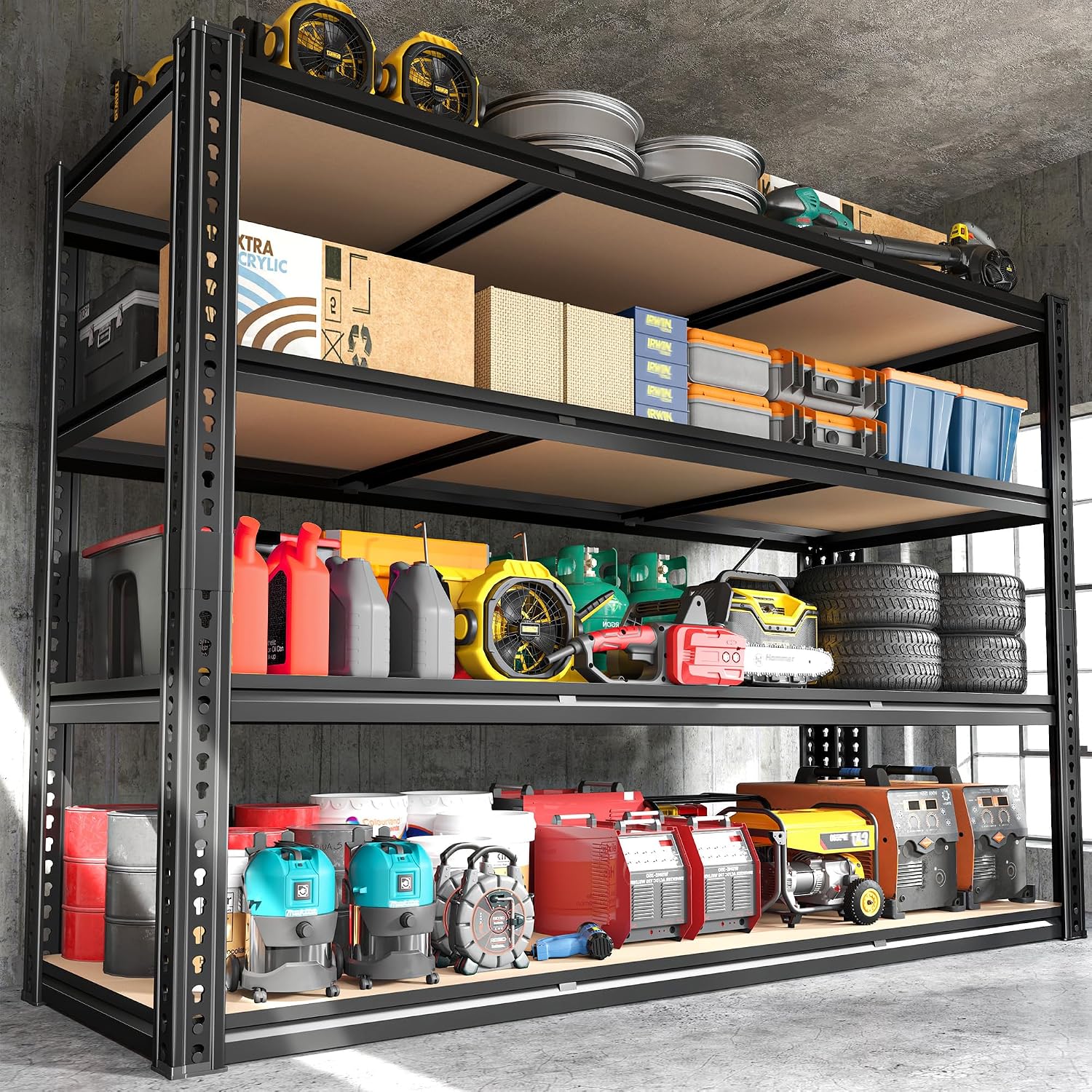 ROOMFAVE 60' W Garage Shelving Metal Shelving 2800LBS Storage Shelves Heavy Duty 4 Tier Adjustable Shelving Unit for Storage Rack Pantry Shelf Industrial Commercial,60' W x 18' D x 60' H