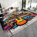 Music Rug 5x6 - Guitar Area Rugs for Living Room Bedroom - Music Room Carpet - Washable Non Slip Durable - Graffiti Home Decor & Gifts