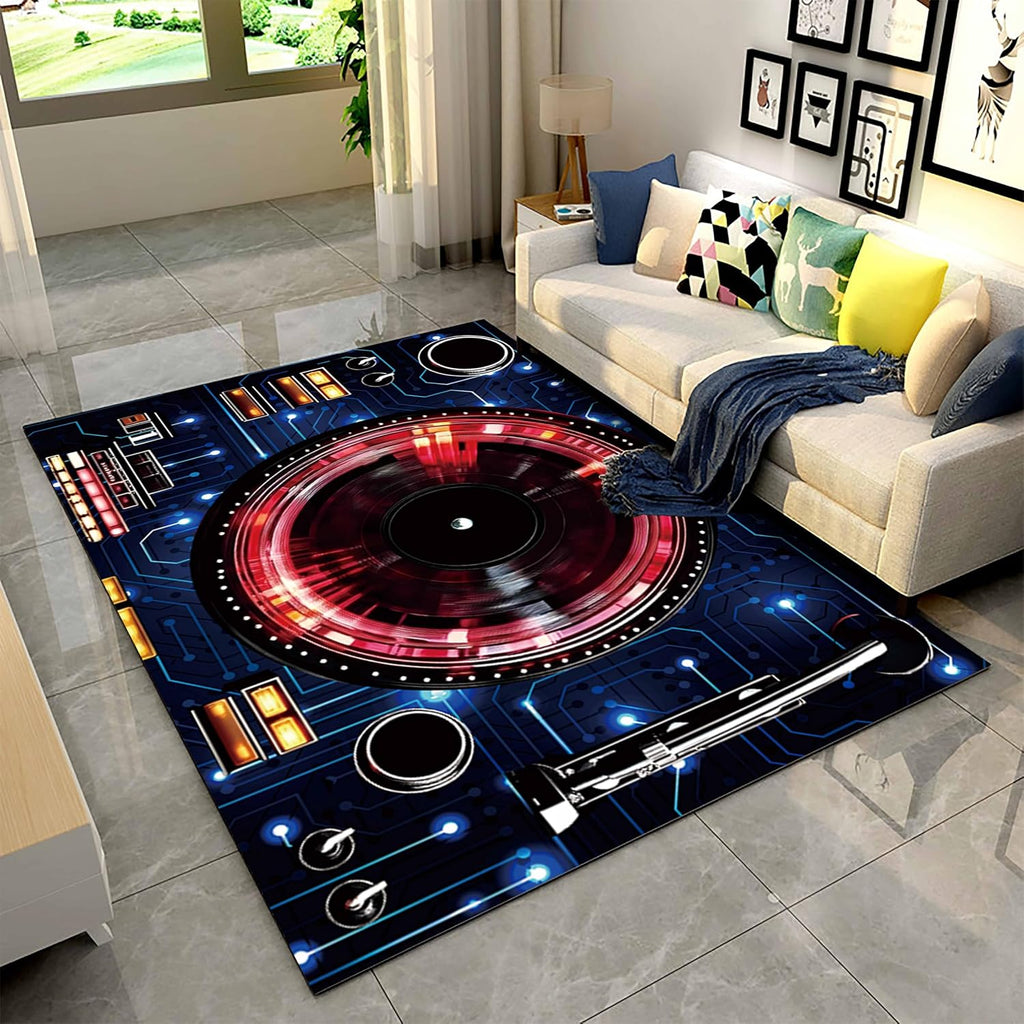 CD Player Rugs for Bedroom, 6x8ft, Retro Cool Disco Turntable Carpets, Modern Music Decor Non-Slip Rugs, Shed Resistant Durable Dirty Resistant Mat for Living Room Patio Sofa