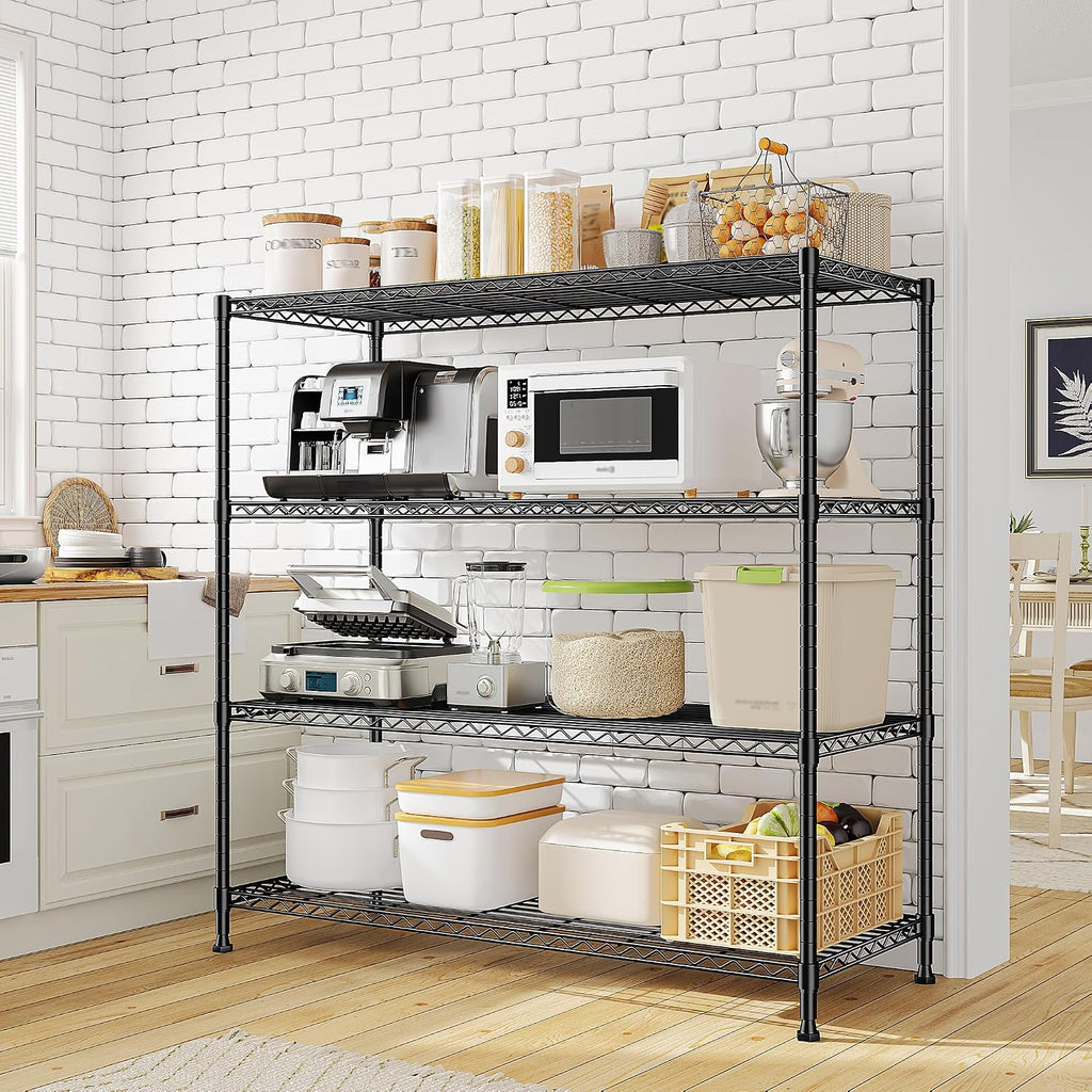2 Set of 45 'W Metal Shelving Unit 4 Tier Storage Shelves Adjustable Wire Shelving Metal Shelf Pantry Shelves Wire Rack Commercial Shelving for Kitchen Pantry Garage 45 'W x 59.4 'Hx 13.5' D Black
