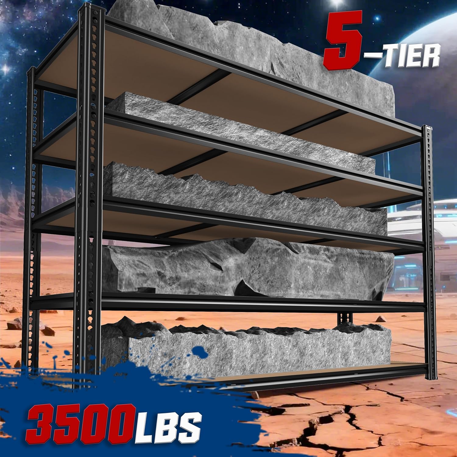 ROOMFAVE 60' W Garage Shelving 72' H Metal Shelving 3500LBS Storage Shelves Heavy Duty 5 Tier Adjustable Shelving Unit for Storage Rack Pantry Shelf Industrial Commercial,60' W x 18' D x 72' H