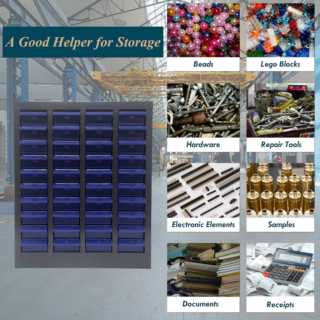 Parts Cabinet Screw Hardware Spare Parts Storage Organizer with 40 Small Drawers 7.8 * 3.9 * 1.9 inch for Bolts Nuts Legos Beads Samples Metals Documents Garages Factories Offices