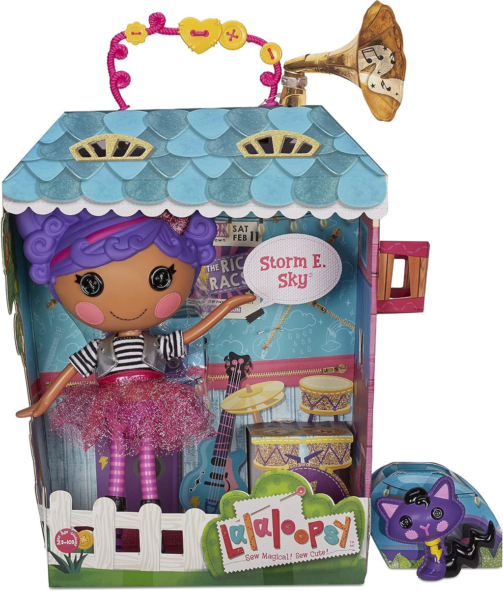 Lalaloopsy Doll- Storm E. Sky and Cool Cat, 13' Rocker Musician Doll with Purple Hair, Pink/Black Outfit & Accessories, Reusable House Playset- Gifts for Kids, Toys for Girls Ages 3 4 5+ to 103 Years