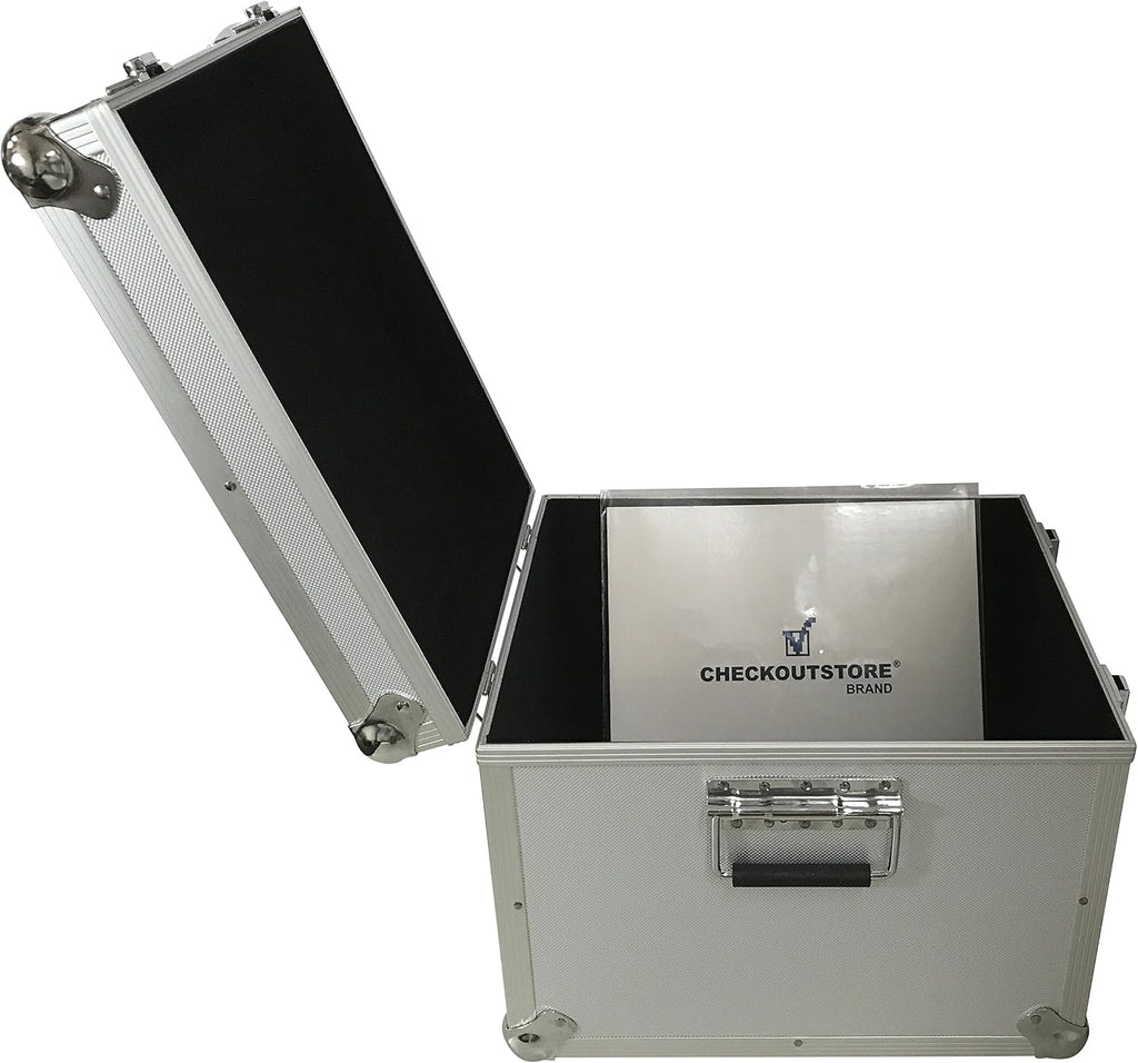 CheckOutStore (1) Aluminum Heavy Duty 12' LP Vinyl Record Album Storage Box (Silver/Holds 125 Records)
