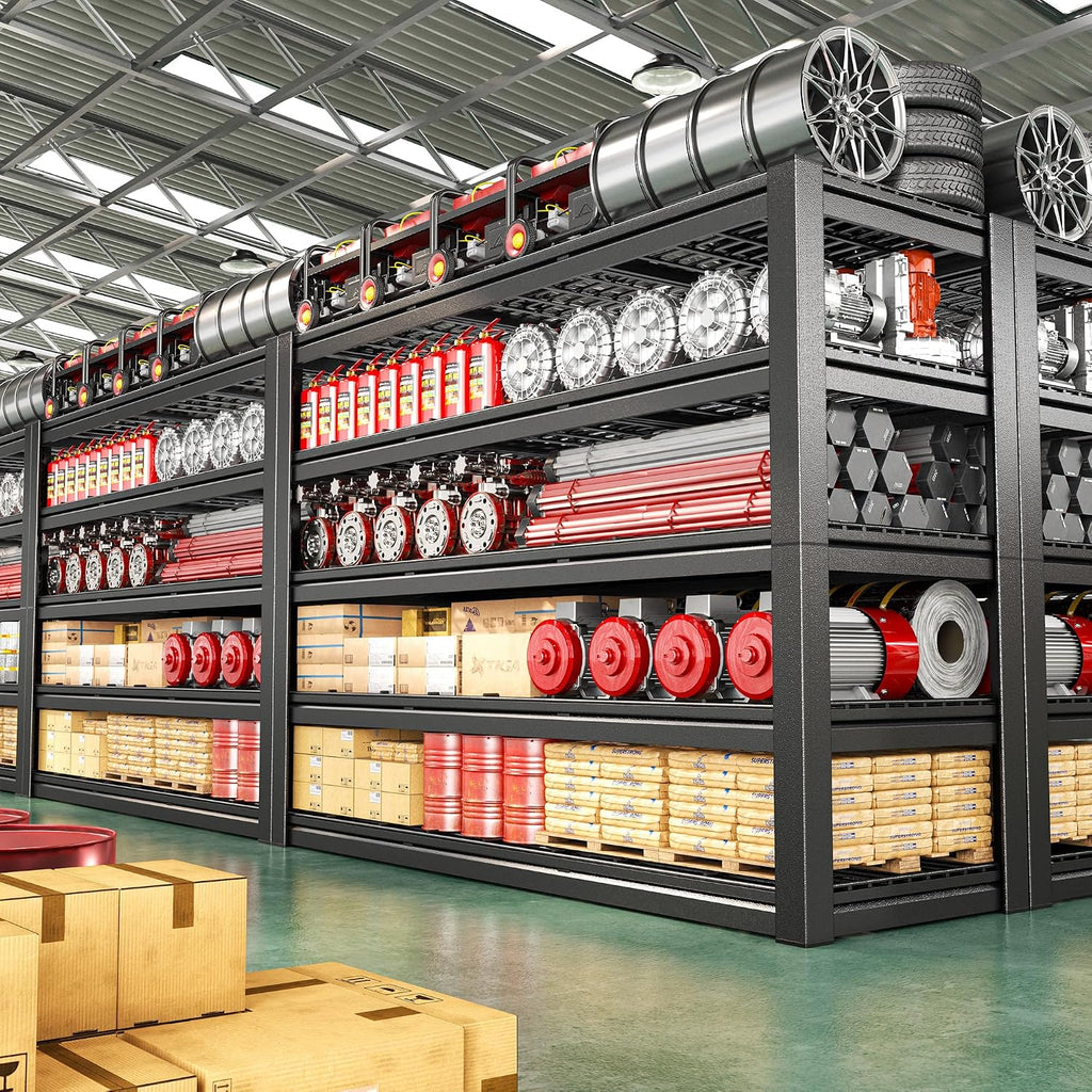 REIBII 60' W Heavy Duty Garage Shelving,3000LBS Storage Shelves Metal Shelving,Adjustable Shelves for ndustrial 5 Tier Garage Shelves for Shop Commercial Warehouse Basement Pantry60 W x 24' D x 72' H