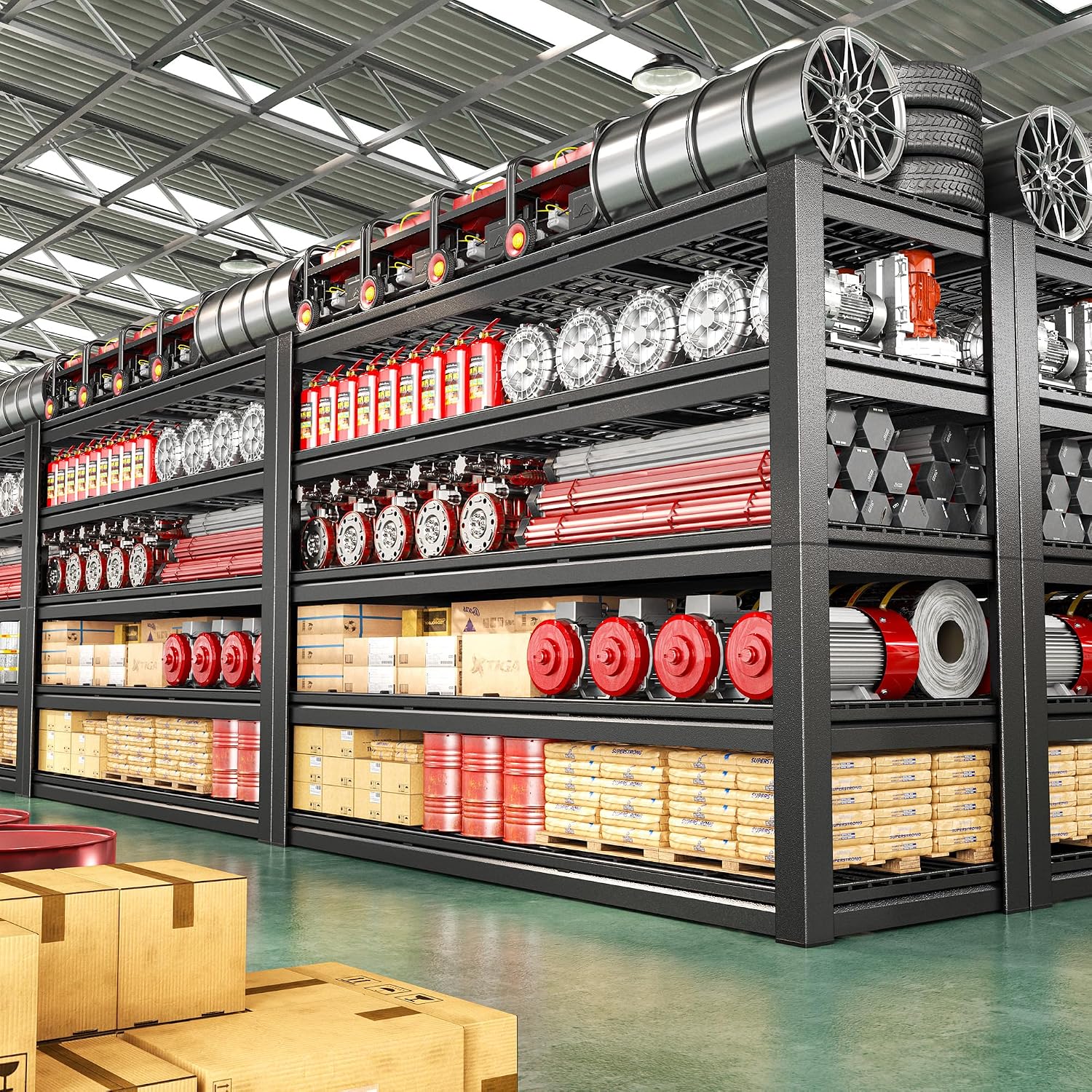 REIBII 60' W Heavy Duty Garage Shelving,3000LBS Storage Shelves Metal Shelving,Adjustable Shelves for ndustrial 5 Tier Garage Shelves for Shop Commercial Warehouse Basement Pantry60 W x 24' D x 72' H