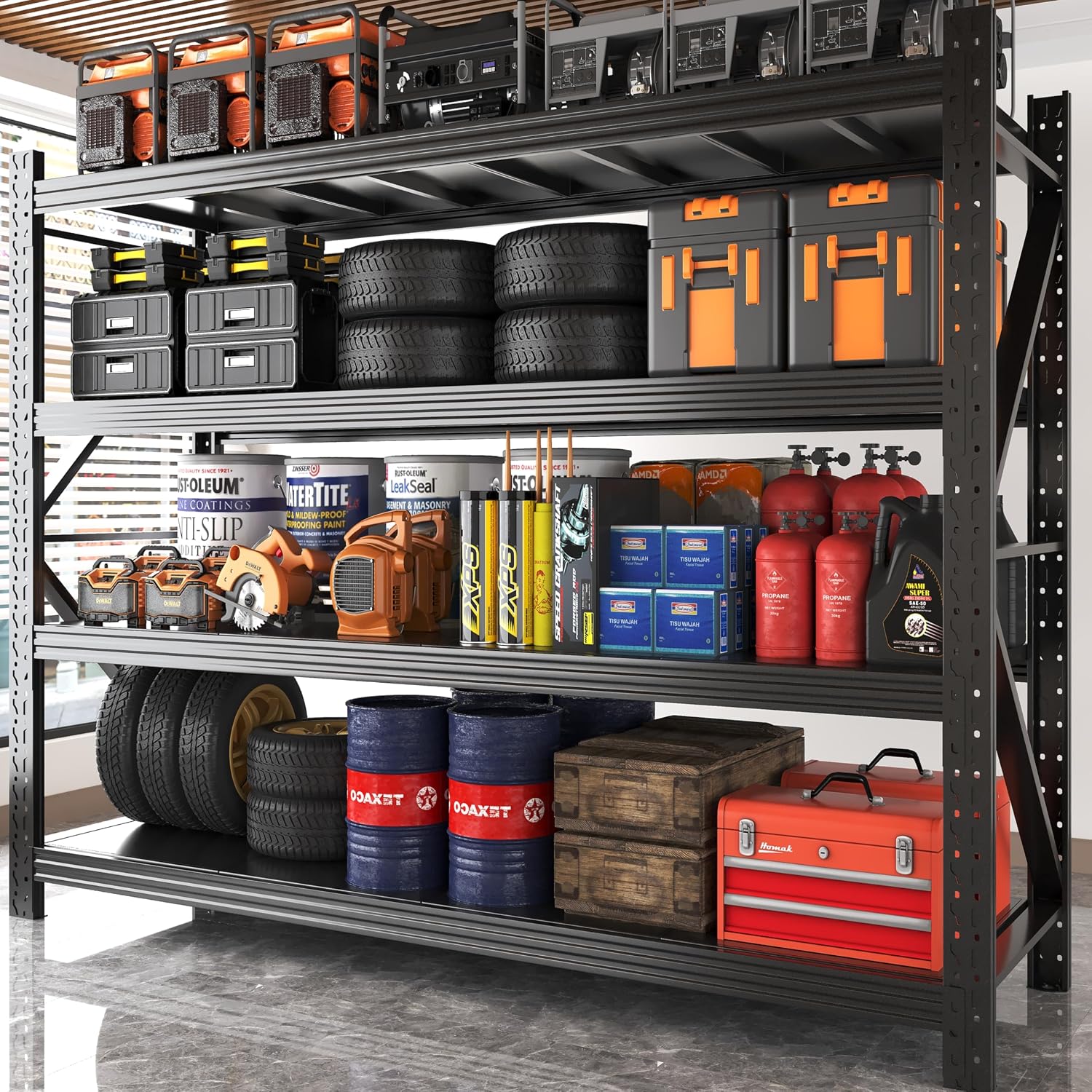 Garage Shelving 70.87' Wide Heavy Duty Storage Shelves Units and Storage,Metal Shelving Adjustable Shelves,Steel Garage Storage Rack,Industrial Utility Shelf Organization for Kitchen,Pantry