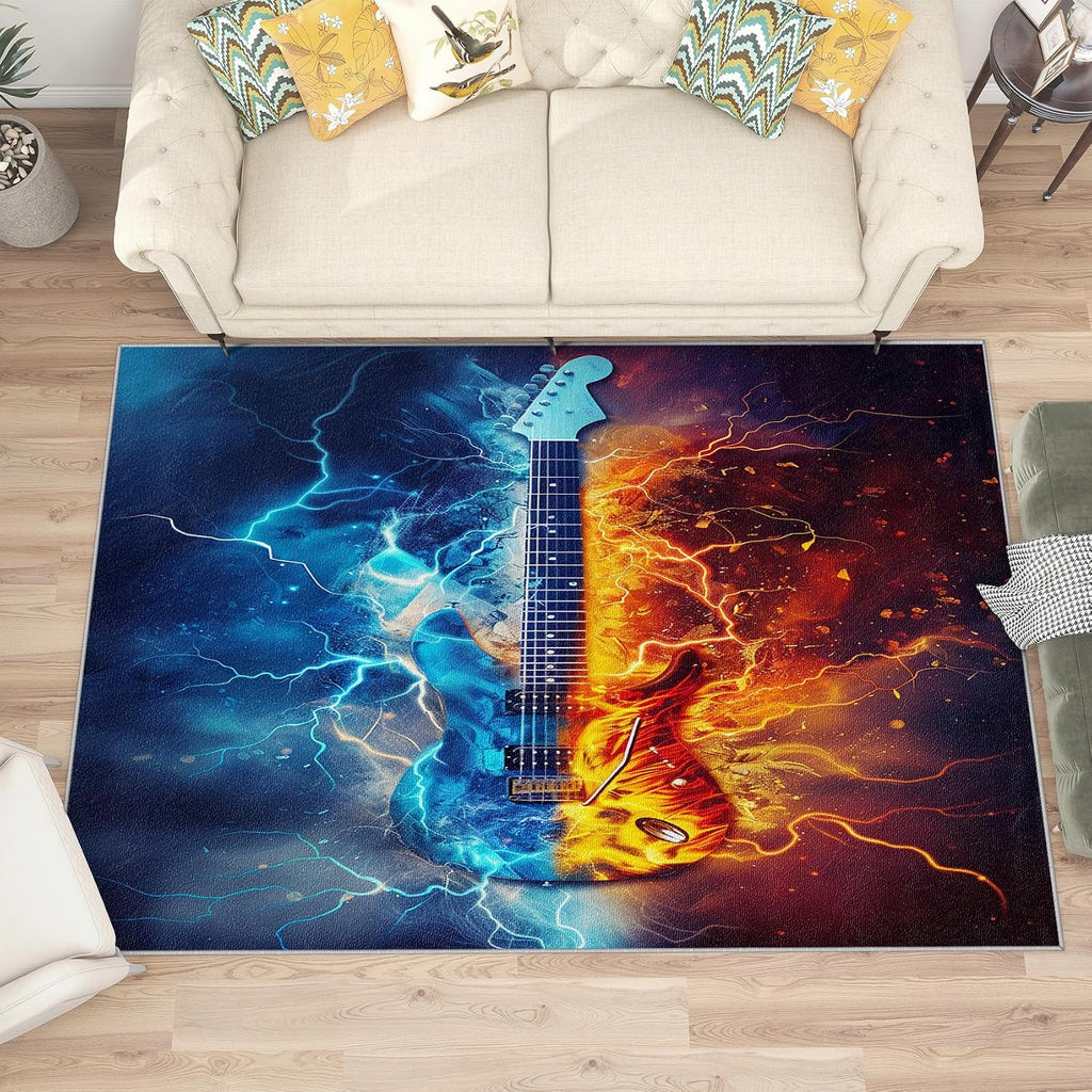 Guitar Rugs for Music Room - Music Rug, 6x8 Rug, Electric Guitars Washable Rugs for Living Room Bedroom, Boys Cool Musical Area Rug, Rock and Roll Carpet - Home Decor, Guitar Gifts for Men