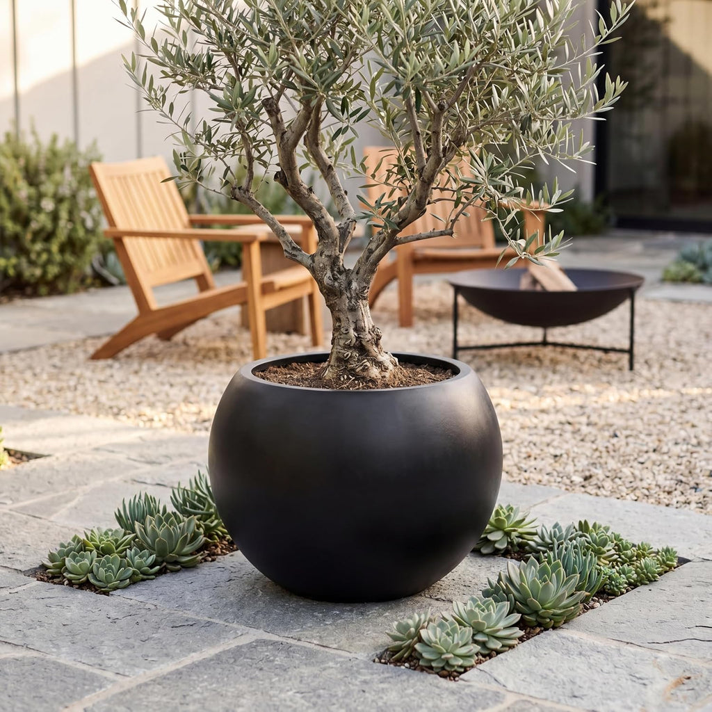 17' H x 21' Dia Black Fiberstone Planter Pot with Drainage Hole, Extra Large Round Indoor Outdoor Flower Pot for Trees, Plants & Shrubs, Decorative Planter for Patio, Porch, Garden & Home Décor