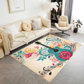 Electric Guitar Area Rug, 6x8ft Large Area Electric Guitar Home Interior Decoration Carpet，Line Art Musical Note Printed Rug, Rose Pattern Soft Low Pile Rug, Non-Slip Washable Nursery Rugs