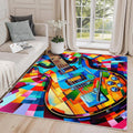 Guitar Rugs for Music Room - Guitar Rug, 5x7 Rug, Abstract Colorful Musical Area Rug, Multicolor Carpet, Washable & Non Slip & Soft Large Rugs, Guitar Home Decor Gifts