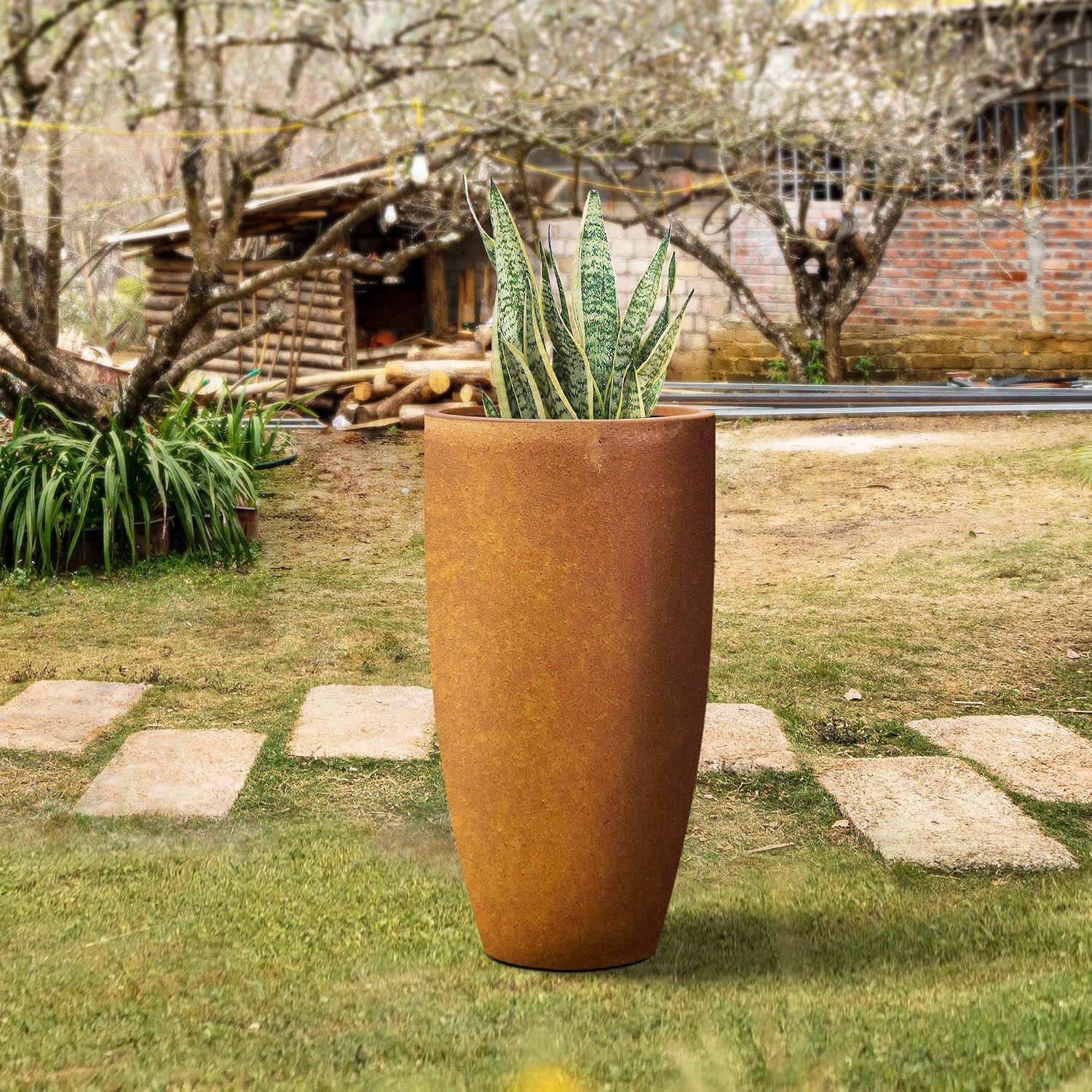 Kante 23.6' H Iron Oxide Finish Concrete Tall Planters Large Outdoor Indoor Decorative Plant Pots with Drainage Hole and Rubber Plug, Modern Tapered Style for Home and Garden (RC0099A-C80621)